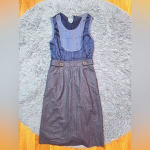 Development Mixed Media Silk Wool Navy Blue Sleeveless Dress Size S